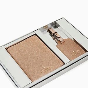 KATE Spade rose gold Shimmy Boxed Travel Set passport holder tag 2 pieces NWT